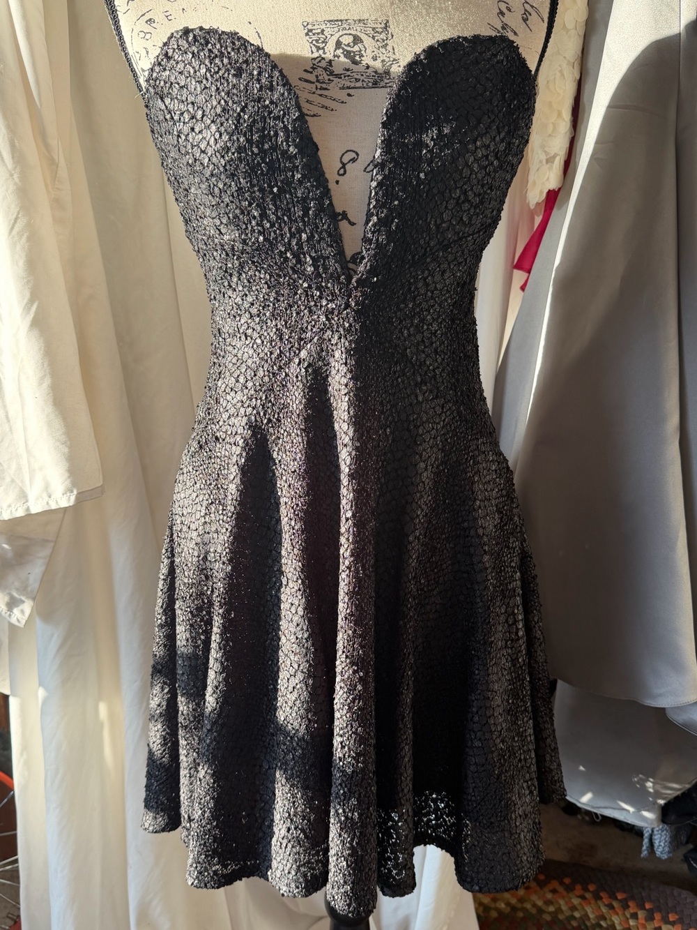 Rubber Ducky Productions, Inc. Black Strapless Plunge Snakeskin Mini Dress - Picture 2 of 6